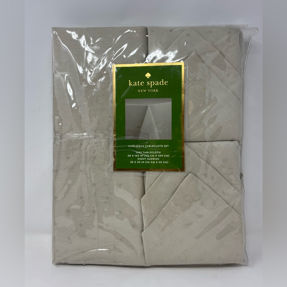 kate spade New York Larabee Dot Tablecloth Napkins 9 Pc Set Light Beige